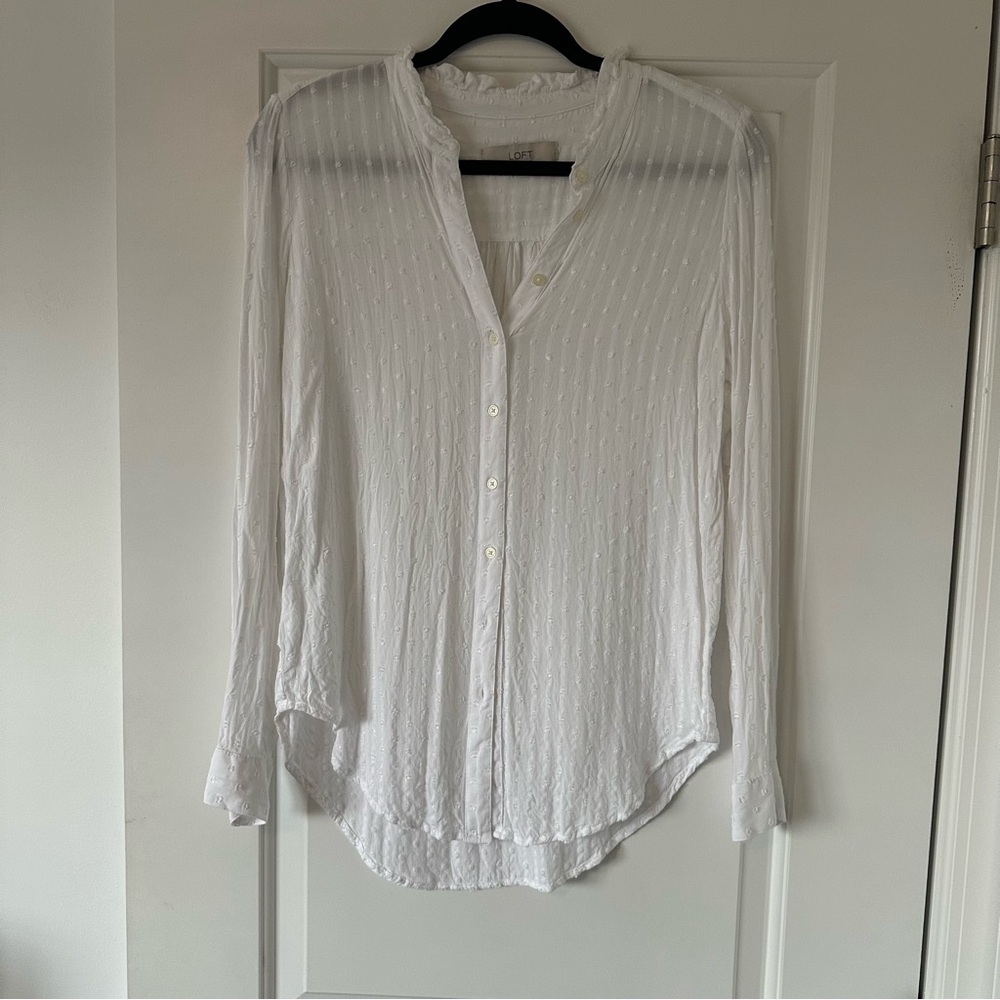 LOFT Textured White Button-Down Shirt